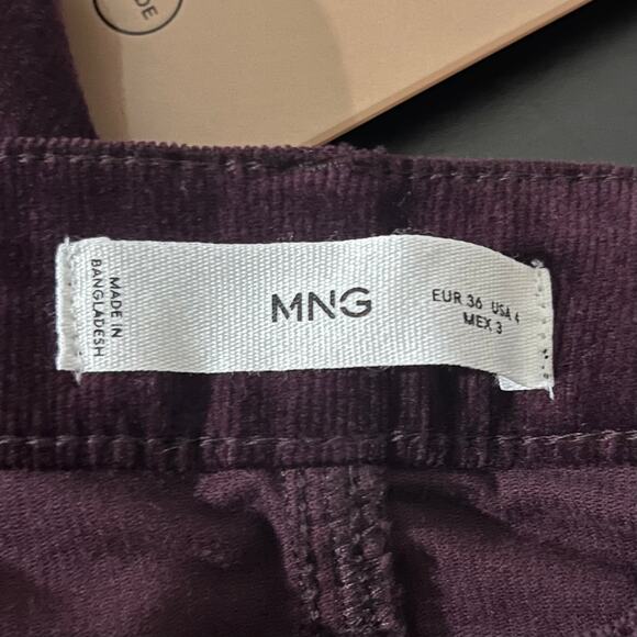 MNG Mango Women’s Flared Corduroy Jeans 4 Burgundy Cropped High Waist Retro NWT - Picture 8 of 10